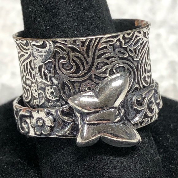 Sterling silver wide BAND “fidget” spinner ring -butterfly - Picture 8 of 9